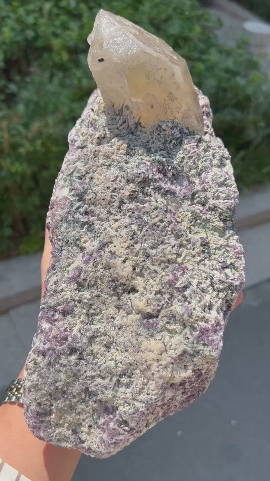 紫雲碧塞白幽靈水晶共生 4400g (Lavender Cloud Rubellite & White Phantom Matrix Set)